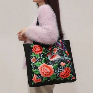 Embroidered flower tote bag
